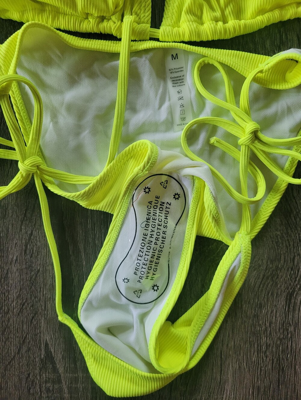 NWT Neon Yellow Ribbed String Bikini Set - Picture 3 of 4